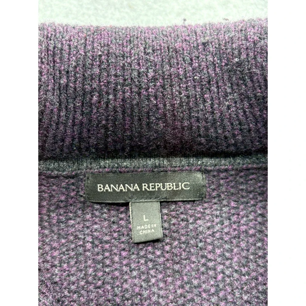 Banana Republic Mens Purple Merino Wool Blend Shawl Collar Sweater Large Patch